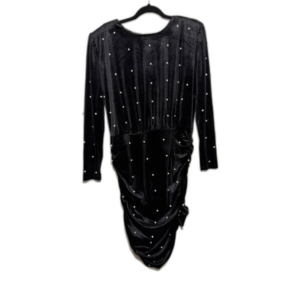 Eloquii Black Velvet Pearl Embellished Ruched Bodycon Dress